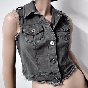 Cato Denim Raw Hems Size Medium Boho M Casual Olive Green Military Style 009